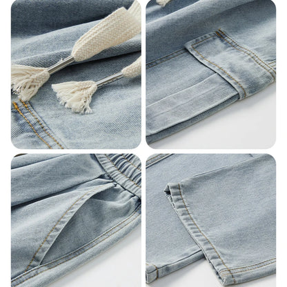 Large Pocket Baggy Jeans Men's 2025 New Spring Classic Straight Denim Trousers Street Y2K Elastic Waist Casual Cargo Pants