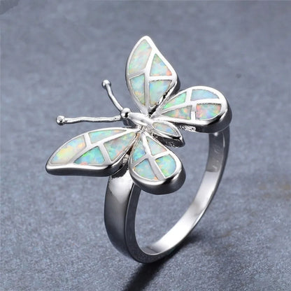 New Simple Fashion Niche Trend Multicolor Opal Butterfly Shape Female Ring Valentine's Day Gift Jewelry Small Fresh Accessories