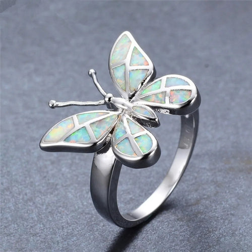 New Simple Fashion Niche Trend Multicolor Opal Butterfly Shape Female Ring Valentine's Day Gift Jewelry Small Fresh Accessories