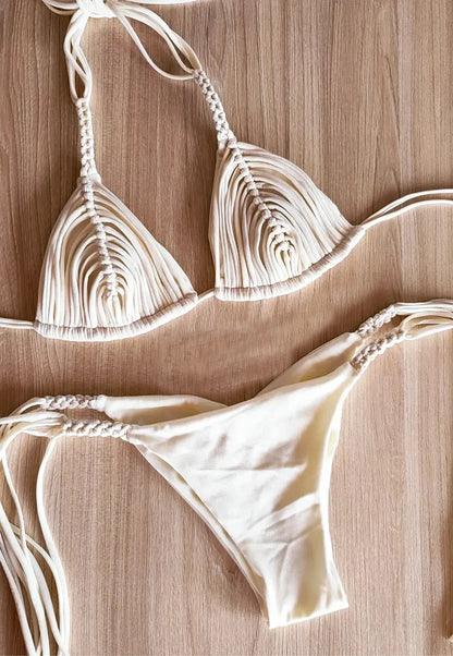 2025 New Bandage Stripe Brazilian Bikini Swimwear Women's Braided Rope Swimsuit Two Piece Set Female Sexy Mujer Beachwear Summer