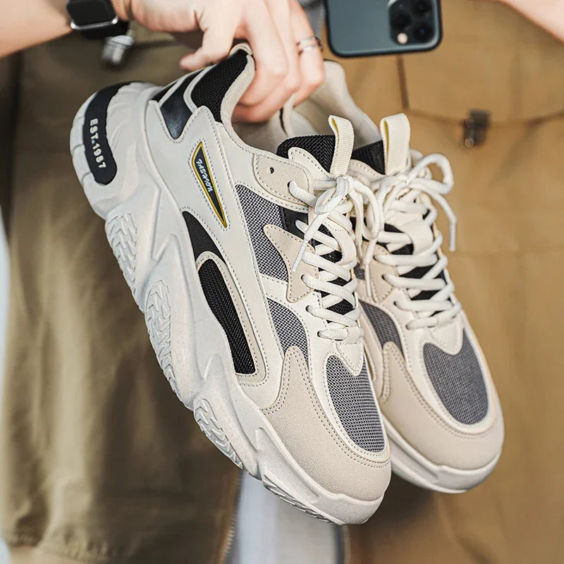 2025Thick Sole Versatile Clunky Sneaker For Men 2023 New Trend Mesh Lace Up Breathable Casual Sports Shoes Increased Soft Soles