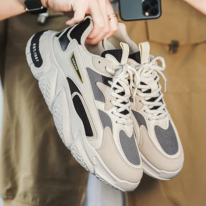 2025Thick Sole Versatile Clunky Sneaker For Men 2023 New Trend Mesh Lace Up Breathable Casual Sports Shoes Increased Soft Soles