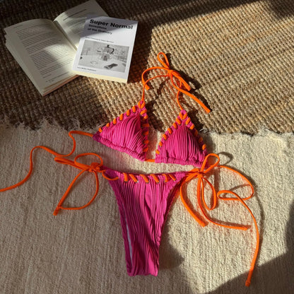 Vacation Low Waist Two Piece Sexy Bikini Set Leopard Print Swimsuit Split Swimwear