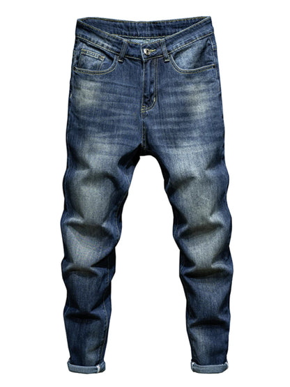 Autumn New Men's Vintage Blue Slim Stretch Jeans Fashion Korean High Street Denim Pants Hip Hop Streetwear Quality Male Trousers