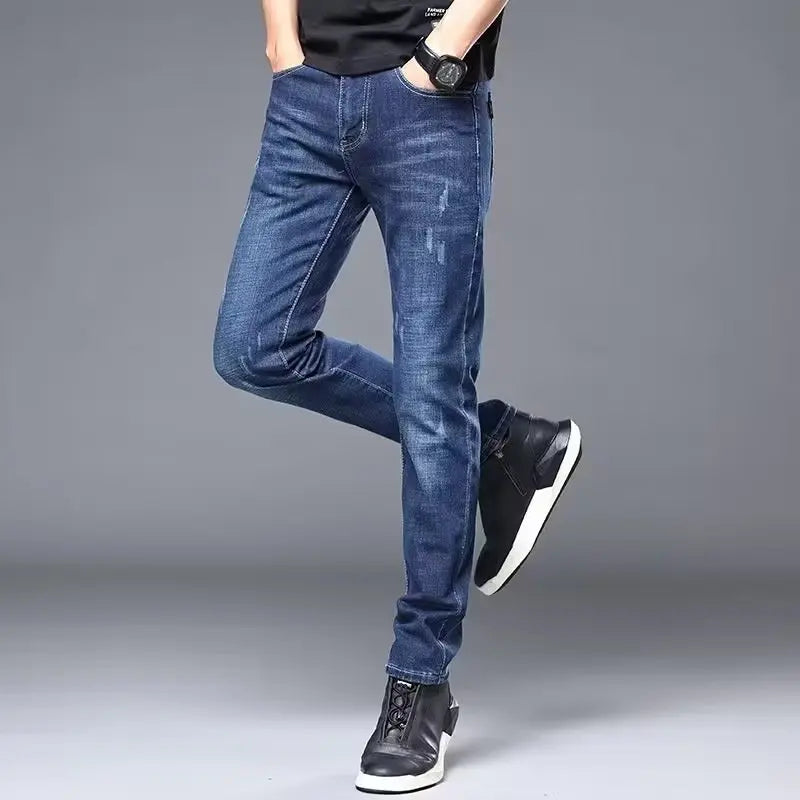 High Quality Brand Men's Fashion Narrow Leg Casual Jeans Basic Vintage Skinny Pants New Straight Leg Outside Denim Trousers Male