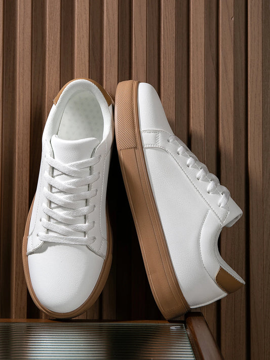 Men's Normcore Style Front Strap Sports Outdoor Skateboard Shoes, Fashionable Contrasting White Sneakers, White Shoes, Versatile Outdoor Shoes for Students
