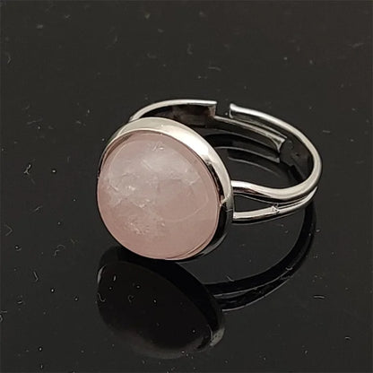 12mm Round Healing Natural Stone Ring Tiger Eye Opal Pink Crystal Adjustable Joint Ring for Women Jewelry
