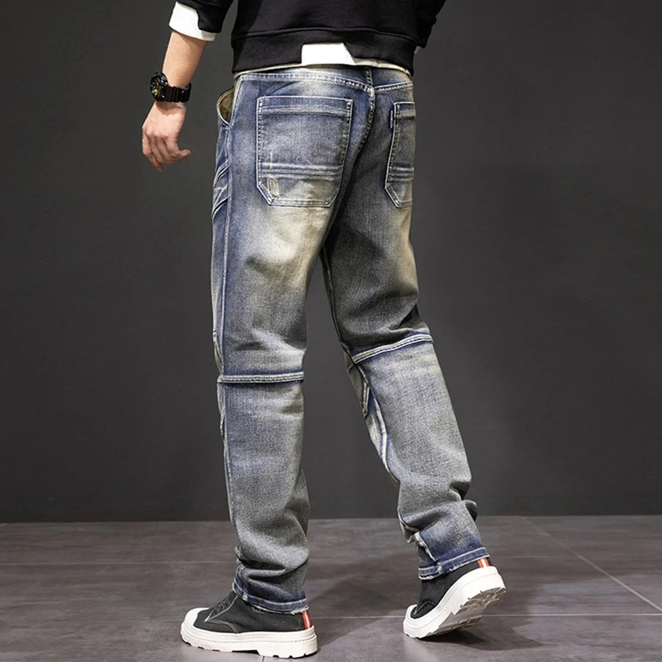 2024 Autumn and Winter New Jeans Fashion Street Jeans Men's Retro Punk Jeans Large Size 42 44