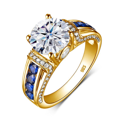 Szjinao Green Emerald Ring Gold For Woman Round Cut 8*8mm 2ct Stone Wedding Luxury Designer Jewelry High Quality Valentines Gift