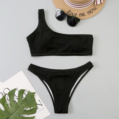 One Shoulder Bikinis 2025 Women Sexy Swimwear Female Brazilian Swimsuit Solid Beachwear Bathers Bathing Swimming Swim Suit
