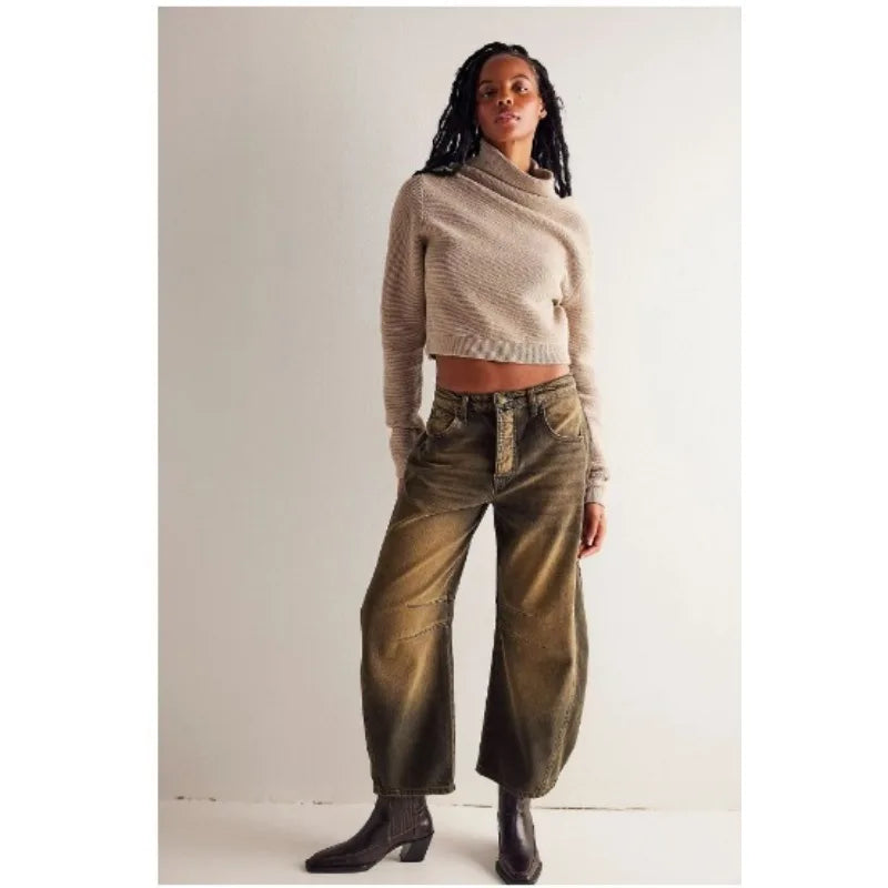 2025 NEW Loose Mid-Low Waist Washed Women's Jeans High Waist Wide Leg Pants Comfortable Casual Denim Jeans