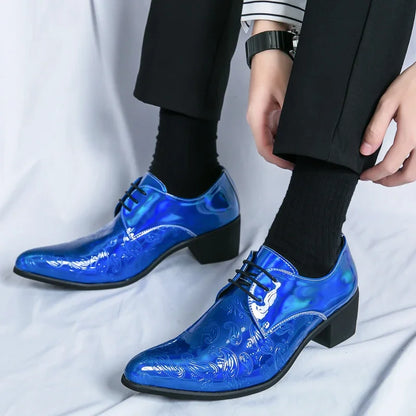 Luxury Designer Men's Charm Blue Black Pointed Men Shoes Man Male Formal Wedding Prom Dress Prom Loafers Shoes for Men