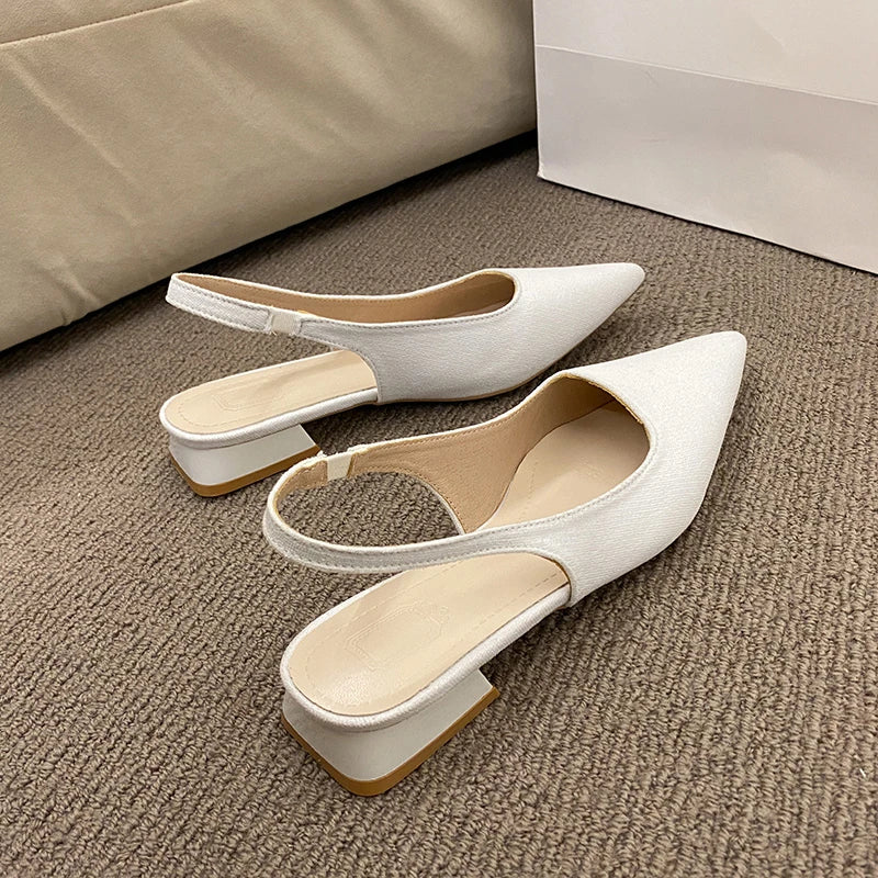 Summer Women's New Sexy Pointed Retro Solid Color High Heels PU Leather Outdoor Banquet Party Women's Sandals Large Size