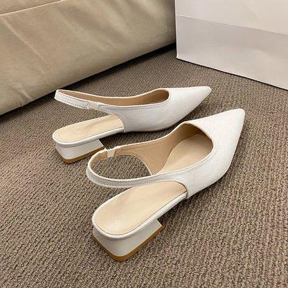 Summer Women's New Sexy Pointed Retro Solid Color High Heels PU Leather Outdoor Banquet Party Women's Sandals Large Size