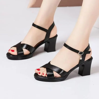 Zapatos De Mujer Women Classic Comfort Black Patent Leather Peep Toe High Quality Sandal Shoes Lady Fashion Work Heel Shoes B42