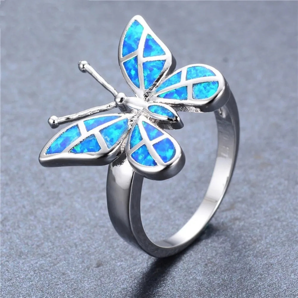 New Simple Fashion Niche Trend Multicolor Opal Butterfly Shape Female Ring Valentine's Day Gift Jewelry Small Fresh Accessories