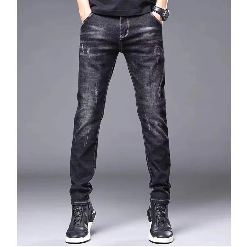 High Quality Brand Men's Fashion Narrow Leg Casual Jeans Basic Vintage Skinny Pants New Straight Leg Outside Denim Trousers Male