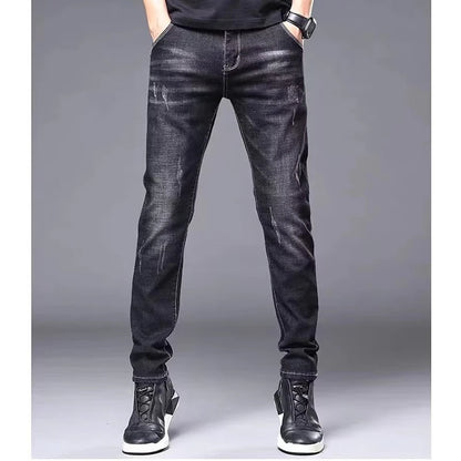 High Quality Brand Men's Fashion Narrow Leg Casual Jeans Basic Vintage Skinny Pants New Straight Leg Outside Denim Trousers Male