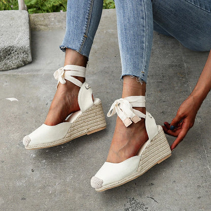 Women's Espadrille Ankle Strap Sandals Comfortable Slippers Ladies Womens Casual Shoes Breathable Flax Hemp Canvas Pumps