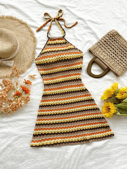 Ladies Spring/Summer Boho Chic Halter Dress Slim Sexy Mini Flowy Fashionable Women's Clothing