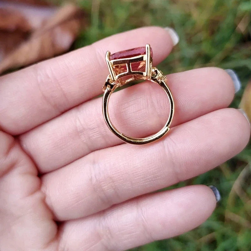 Square Zultanite Rings Paved CZ Zircon Color Change Gemstone Gold Plated Open Sultanite Diaspore Crystal Jewelry for Women