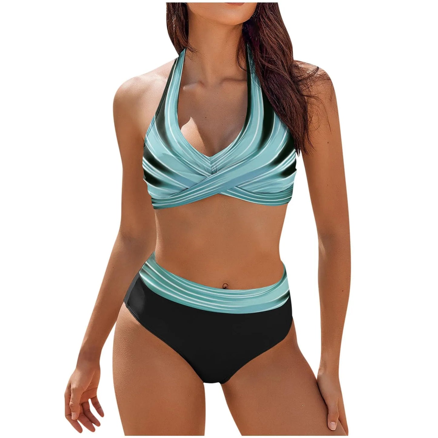 bikini Beach Colour Block Floral Printed Women's Swimsuit High Waist Two Piece For Teenagers biquinis feminino tendência 2024