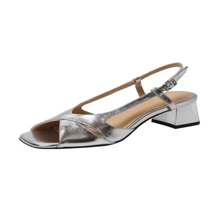 Female Shoes  Solid Brand One-word Buckle Women' Square Toe Sandals Summer Open Toe Chunky Heels Dress Sandals