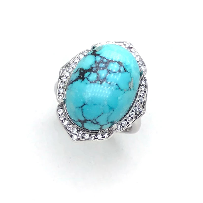 CSJ Big Stone Natural Aquamarine Rings Sterling 925 Silver Turquoise Gemstone 13*18mm Jewelry Women Wedding Engagment Party Gift