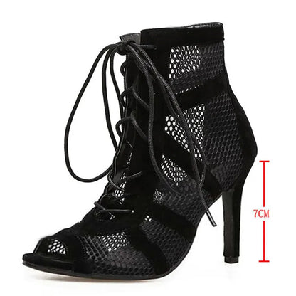 Black Sexy Lace Up Cross-tied Women Shoes Comfort High Quality Thin Heels Open Toe Dancing Sandals Ankle Strap Hollow Out Pumps