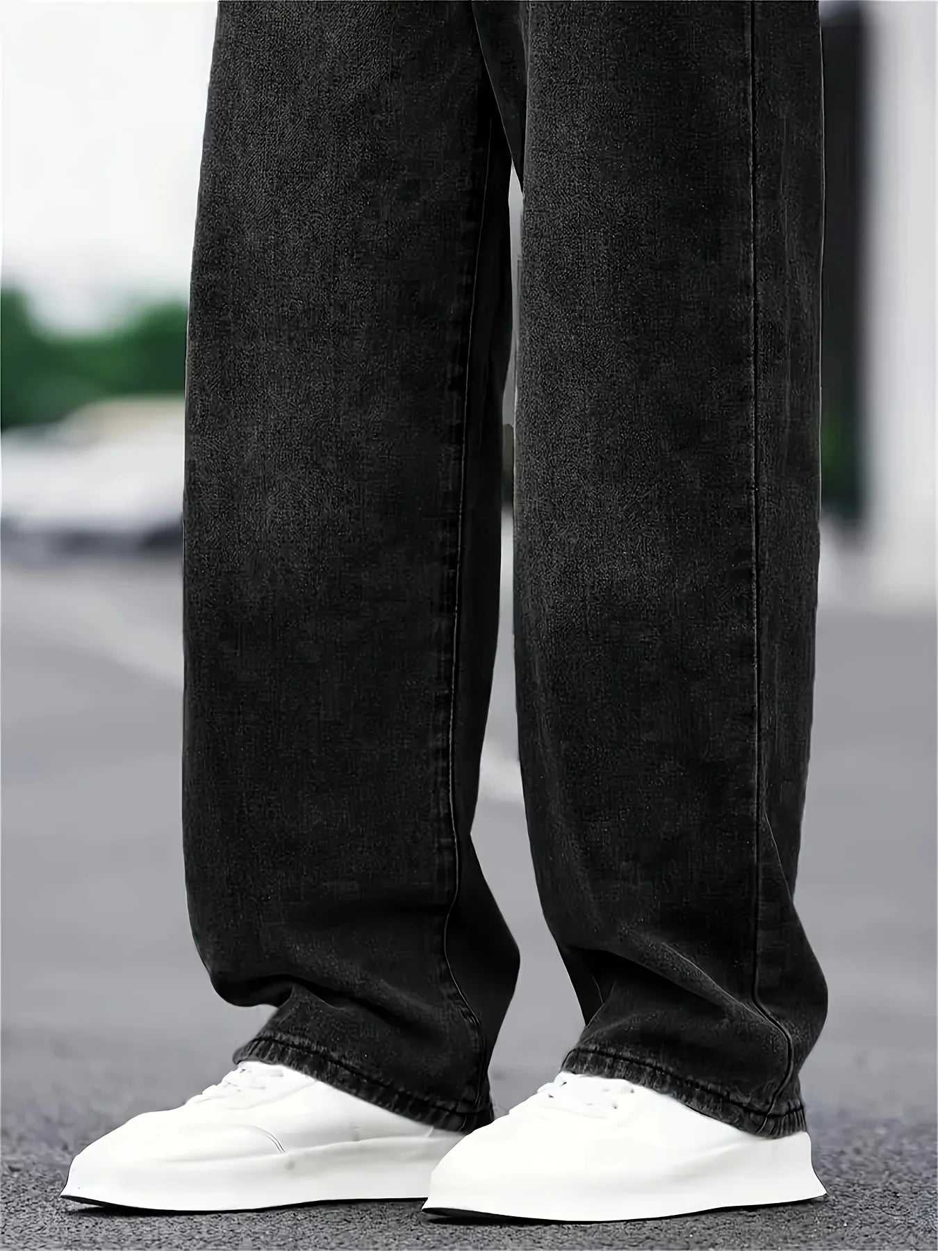 Men's fashion hip hop style loose straight jeans solid color American high street straight pants