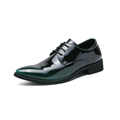 Men Mirror Face Oxfords Shoes Luxury Designer Formal Shoes Patent leather Pointed Shoes Lace-Up Business Dress Green Mocasines