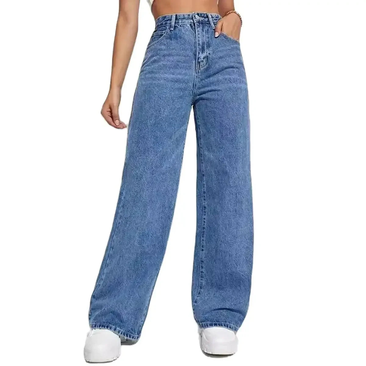 Women's New Dark Blue Wide Leg Straight Jeans Slimming All-match Spring Summer