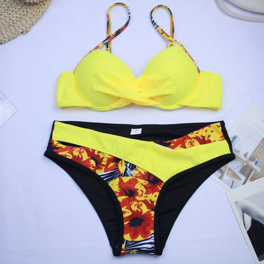 3 Colors Sexy Bikini Women Push Up Swimwear Swimsuit Print Patchwork Bikinis Set Bathing Suit Bikini Female Biquinis Feminino