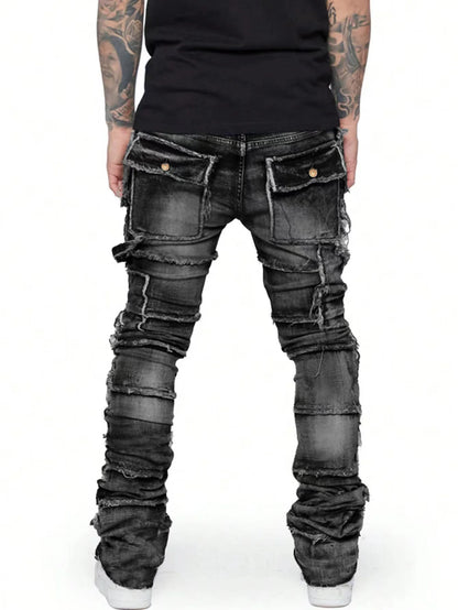2025 New Men Ripped Stacked Jeans Distressed Slim Fit Skinny Straight Leg Jeans Fashion Hip Hop Denim Pants Casual Streetwear