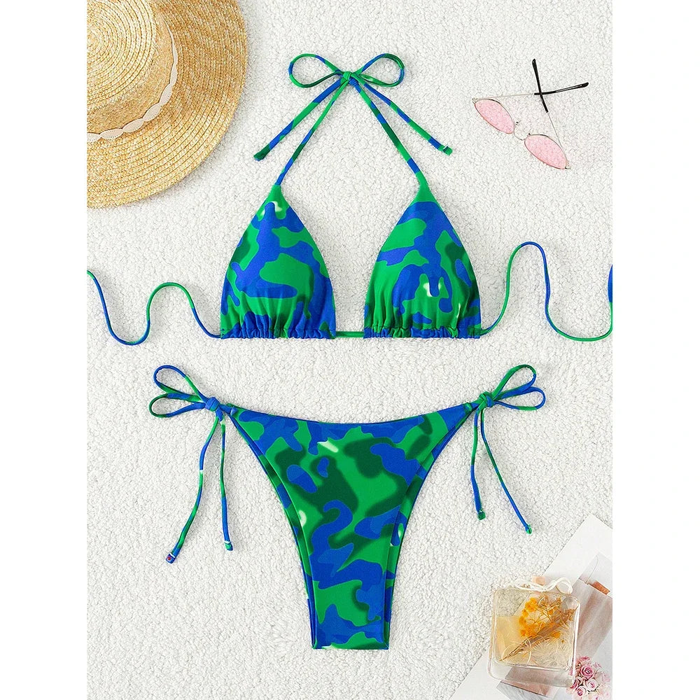 Tie Dye Micro Bikini 2025 Women Swimsuit Female Swimwear Thong Bathing Suits Sexy Bikinis Sets Lace Up Brazilian Halter Biquini