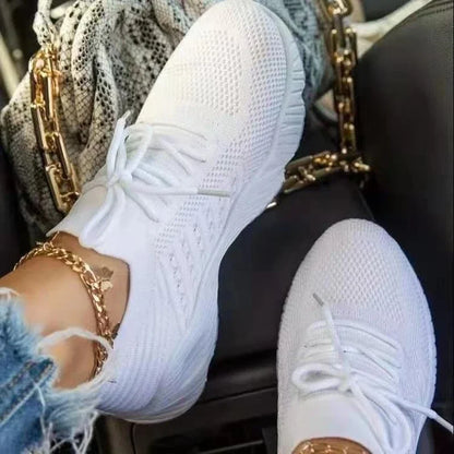 Mesh Breathable Casual Sneakers Lace-up Vulcanized Shoes Ladies Platform Sneakers