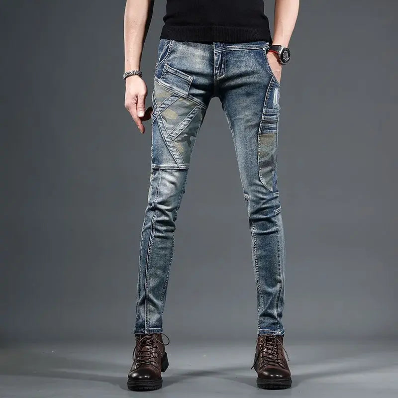 Slim Fit Buggy Men's Jeans Tight Pipe Skinny Motorcycle Trousers Aesthetic Stylish Casual Goth Trend 2025 Soft Male Cowboy Pants