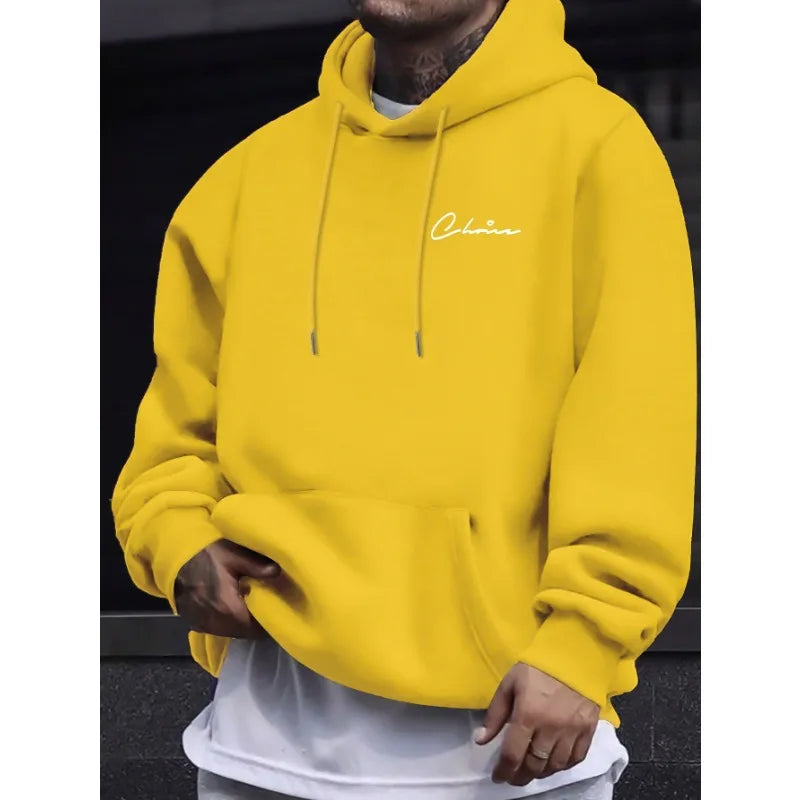 2025 New Simple Printed Men's Casual Hoodie Comfortable Hoodie with Kangaroo Pocket Loose Casual Four Seasons Street Hoodie