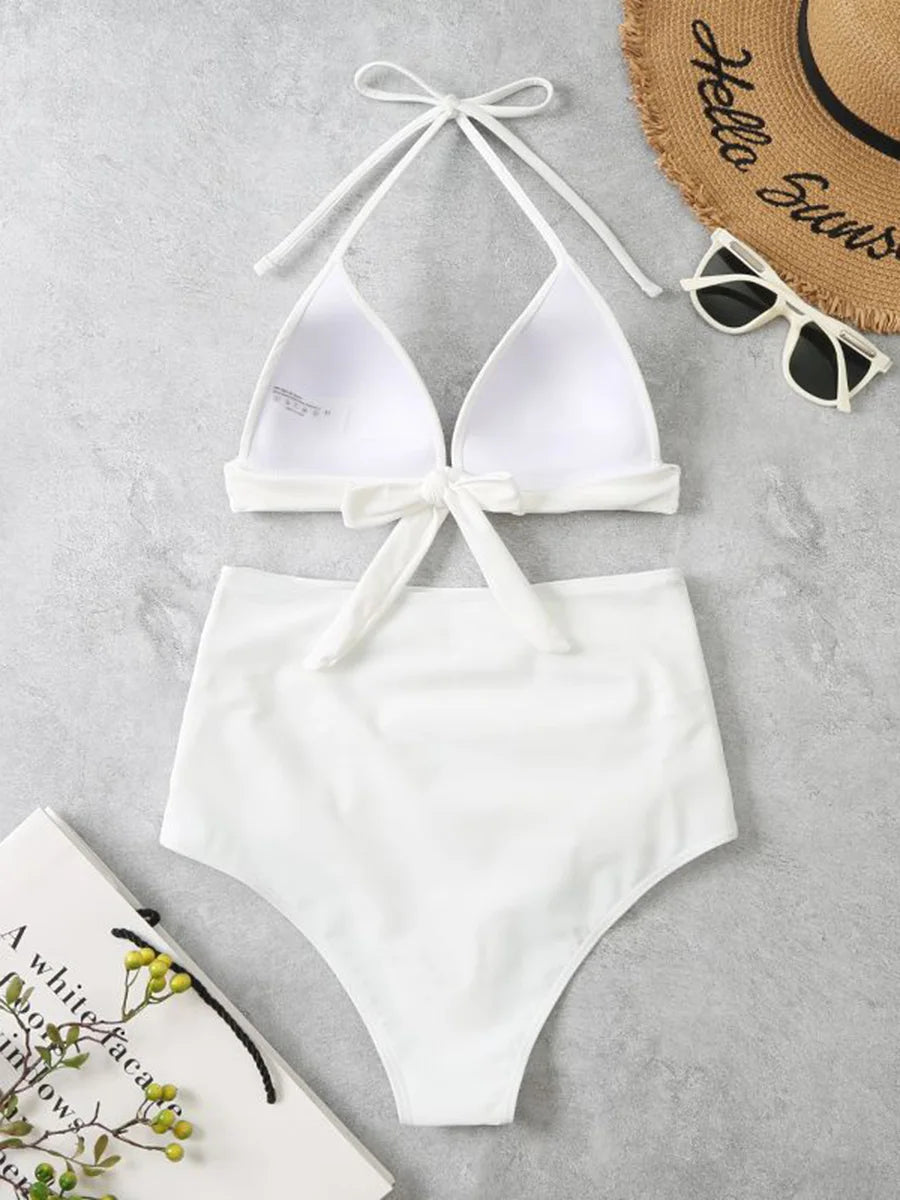 Triangle Bikinis  Women Push Up Swimsuit Solid Sexy High Waist Swimwear Female Swimming Bathing Suit Summer Beachwear
