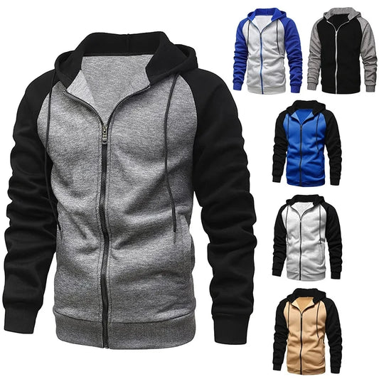 Men's Jacket Fashion Spliced Autumn Jackets for Men Fleece Long Sleeve Coat Man Casual Hoodies Streetwear Men's Coats