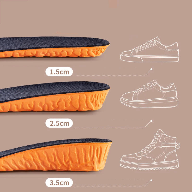 1.5-3.5cm Invisible Height Increase Sport Insoles Orange EVA Memory Foam Shoes Sole Pad Breathable Comfortable for Men Feet Care