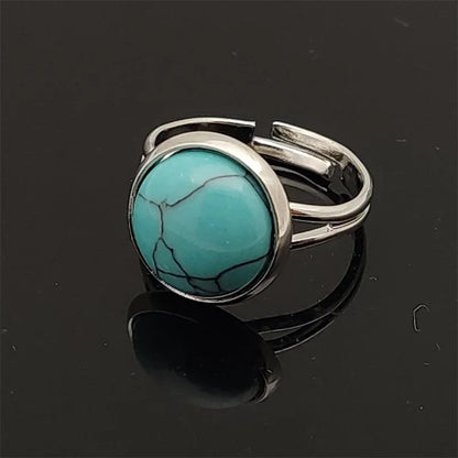 12mm Round Healing Natural Stone Ring Tiger Eye Opal Pink Crystal Adjustable Joint Ring for Women Jewelry