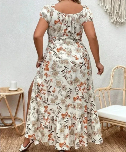 Plus Size Women 1XL-5XL  Suitable for Outdoor Flower Casual Long Party Dress Women Fashion Print Loose Summer Dress