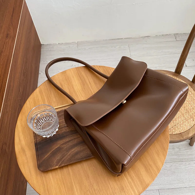 Korean -Style Retro Brown Bag,Briefcase - Like Large Capacity,Single Shoulder Crossbody Handbag, Trendy Commute & Casual Choice