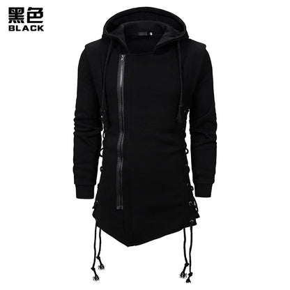 Men Hoodies Sweatshirts Casual Autumn New Slim Fit Solid Long Sleeve Trendy Punk Hooded Sweatshirt Gothic Drawstring Male Tops