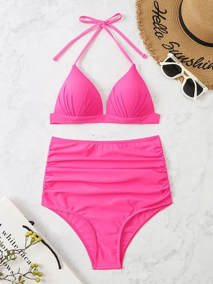 Triangle Bikinis  Women Push Up Swimsuit Solid Sexy High Waist Swimwear Female Swimming Bathing Suit Summer Beachwear