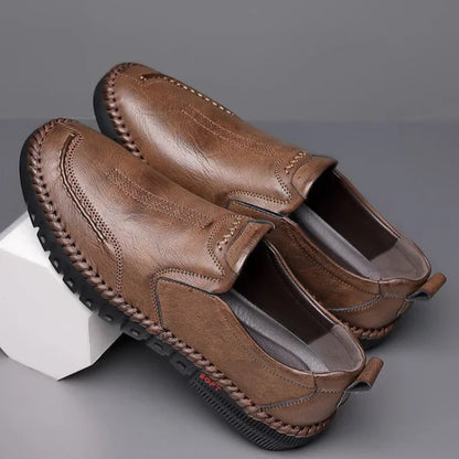 Men's Hand Stitched Genuine Leather Slip On Shoes Business Formal Occasion Wedding Party Footwear Leisure Official Board-Shoes