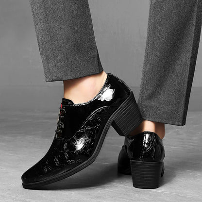 Luxury Red High Heel Men's Shoe Fashion Moccasin Man Wedding Shoes Groom Designer Pointed Toe Dress Shoes Men Leather Oxford