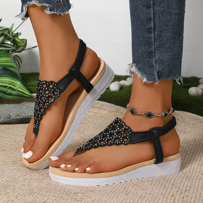 Hollow Out Clip Toe Wedge Sandals for Women 2025 Summer Lightweight Non Slip Beach Shoes Woman Silver Platform Roman Sandalias