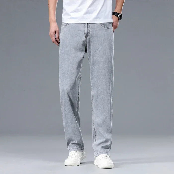 2024 New In Lyocell Summer Thin Jeans Men's  Loose Straight Casual Stretch Business Large Size Male Pants Solid Color